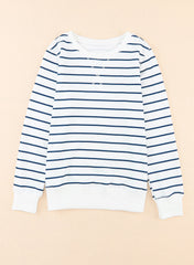 Striped Print Ribbed Trim Long Sleeve Top