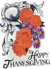 Happy Thanksgiving with Flourish Embroidered Iron on/Sew patch