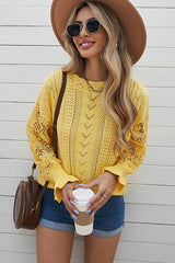 Openwork Lantern Sleeve Dropped Shoulder Sweater