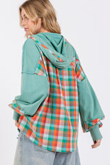 SAGE + FIG Full Size Plaid Print Washed Hoodie