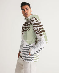 Mens Windbreaker Jacket / Brown And Green Geometric