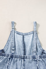 Beau Blue Light Wash Frayed Exposed Seam Wide Leg Denim Overall