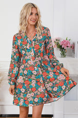 Floral Button Front Collared Neck Shirt Dress