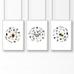 Bee wall hanging | Set of 3 pictures for entryway