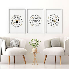 Bee wall hanging | Set of 3 pictures for entryway