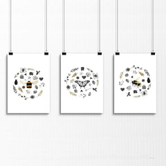 Bee wall hanging | Set of 3 pictures for entryway