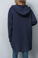 Cable-Knit Dropped Shoulder Hooded Cardigan