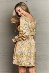 Floral Smocked Square Neck Dress