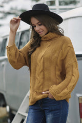 Cable-Knit Turtleneck Dropped Shoulder Sweater