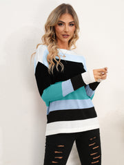 Striped Round Neck Dropped Shoulder Sweater