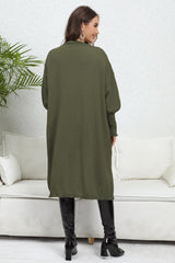 Lantern Sleeve Open Front Pocketed Cardigan