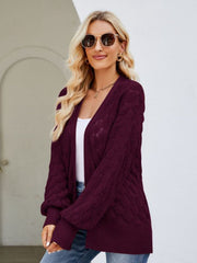 Open Front Ribbed Trim Cardigan