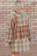 Plaid Snap Down Dropped Shoulder Shacket