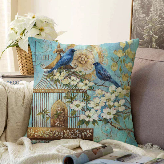 Vintage Bird Throw Pillow Cover, Vintage Home Decor Cushion Cover