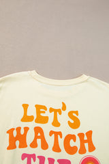 Yellow Cream Back LET'S WATCH THE SUNSET Print Half Sleeve Tee