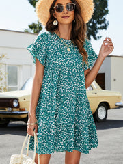 Short Flounce Sleeve Tiered Dress