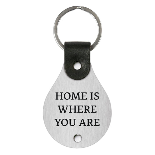 Leather keychain with stainless steel plate – Home is where you are