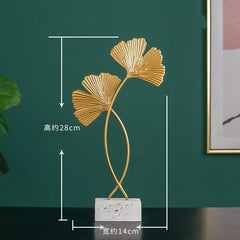 Nordic Marble Base Ginkgo Leaf Metal Ornaments Cabinet Home Decor