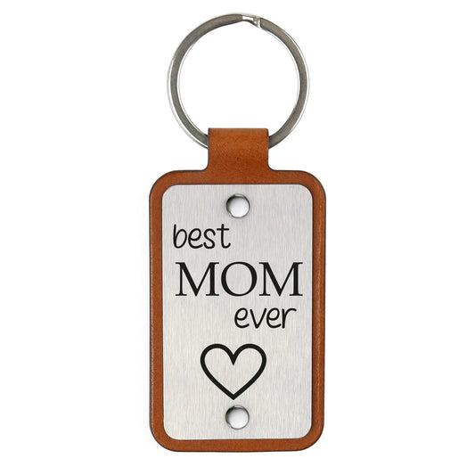 Leather keychain with stainless steel plate – Best mom ever