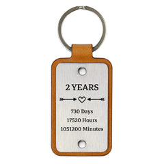 Leather keychain with stainless steel plate – 2 Years Together