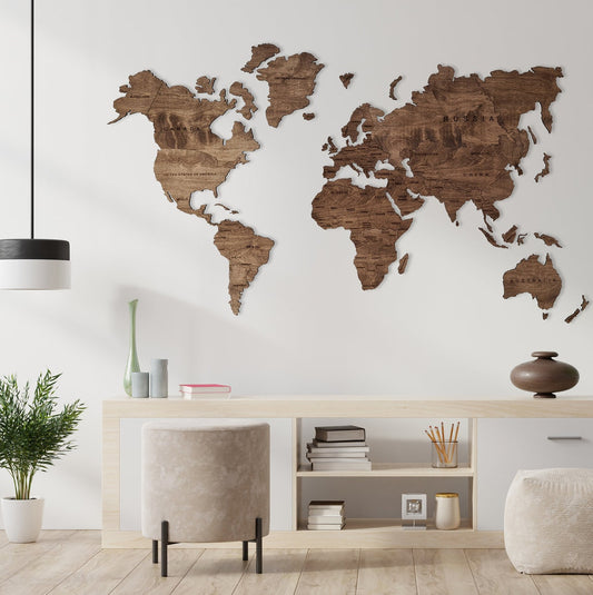 Wooden World Map Wall Art Home Decor Large Travel Map Wood Gift