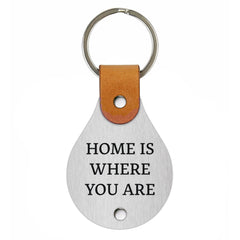 Leather keychain with stainless steel plate – Home is where you are