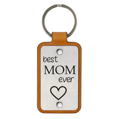 Leather keychain with stainless steel plate – Best mom ever