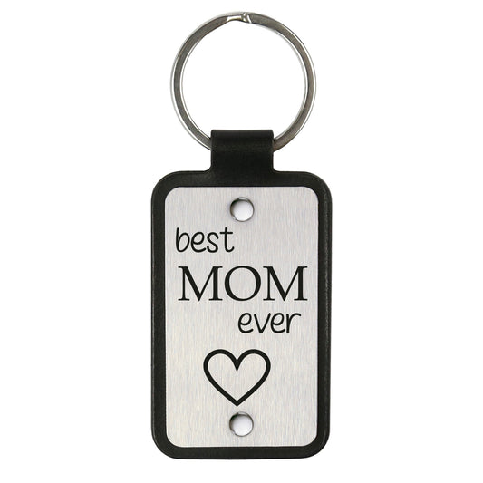 Leather keychain with stainless steel plate – Best mom ever