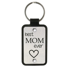 Leather keychain with stainless steel plate – Best mom ever