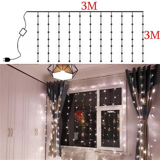 3M x 3M 300-LED White Light Romantic Curtain String Light