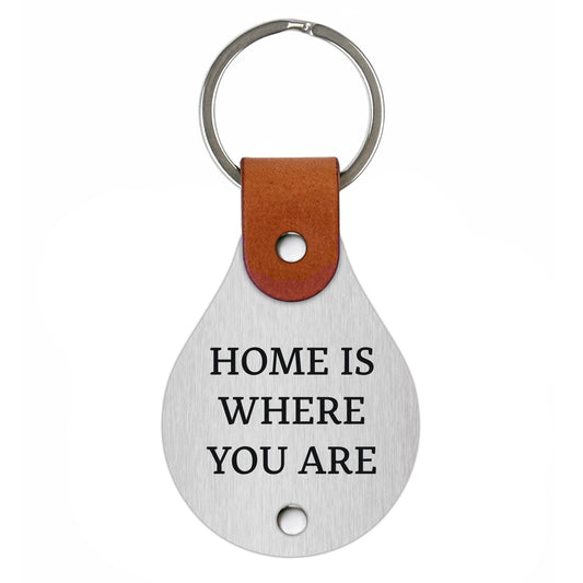 Leather keychain with stainless steel plate – Home is where you are