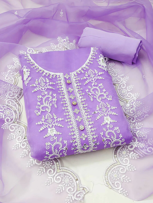 Women Embroidered Unstitched Purple Suit Set