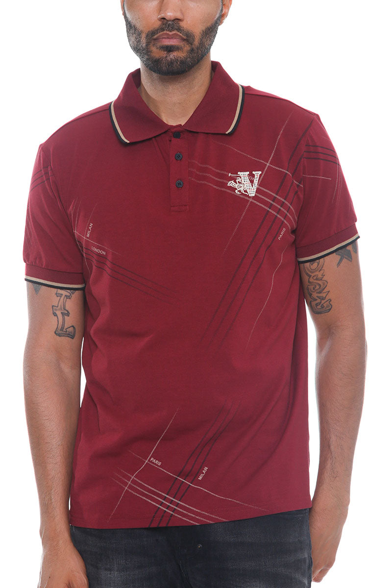 Italian Print Collared Polo Shirt