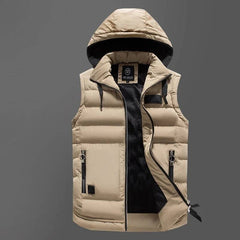 Fall Winter Men's Vest Detachable Hat