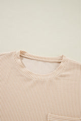 Beige Corded Knit Pocketed Loose Fit T Shirt