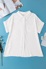 White Chest Pocket Buttoned Rolled Short Sleeve Shirt