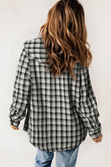 Plaid Snap Down Hooded Jacket