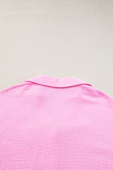 Bonbon Solid Color Puff Sleeve Crinkled Shirt