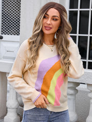 Rainbow Round Neck Long Sleeve Sweater