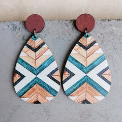 Geometric Wood Teardrop Earrings