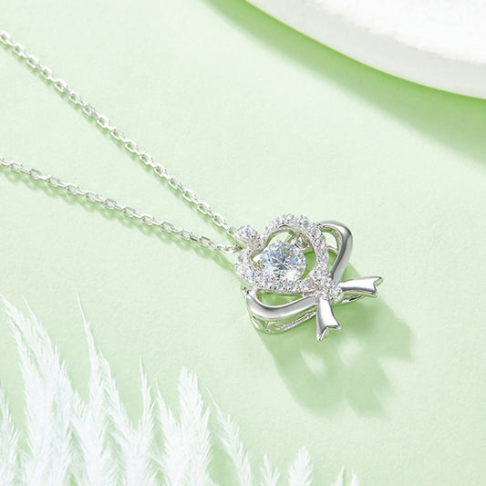 Moissanite 925 Sterling Silver Bow & Heart Necklace