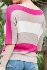 Color Block Boat Neck Half Sleeve Knit Top