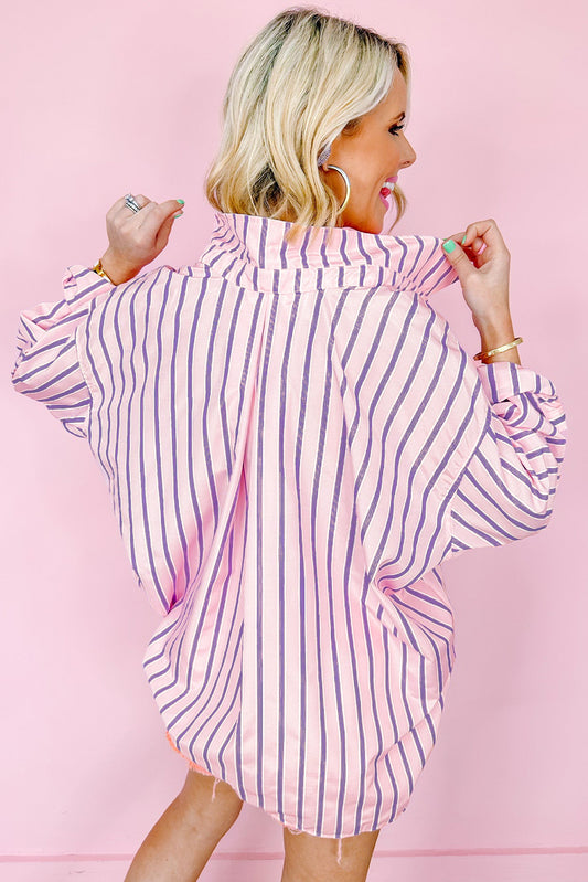 Pink Stripe Chest Pocket Casual Shirt