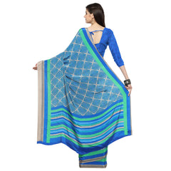 Crepe Fabric Blue Color Saree with Blouse