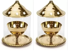 Glass, Brass Table Diya PACK OF 2 GOLDEN