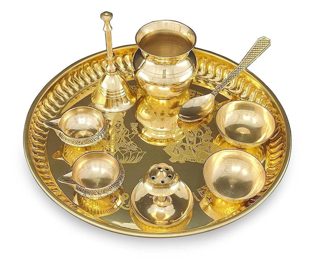 Pooja Thali Set Brass Puja Thali Pital 8 Inch With Accessories Kuber