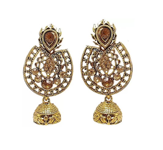 Earrings for Women and Girls Amber Brass Jhumki Earring (Color-GOLDEN)