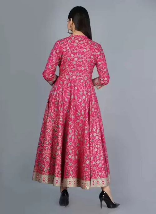 Women Printed Viscose Rayon Anarkali Kurta  (Pink) size XL