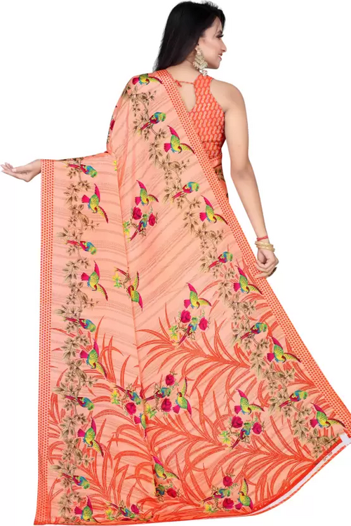 Printed Daily Wear Crepe Saree  (Peach)