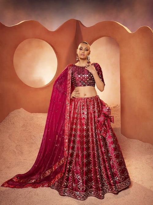 Semi Stiched Magenta Silk A Line Lehenga Choli, Bridesmaids Special